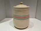 Vintage McCoy USA Pottery Blue & Pink Striped Canister #131M 7"x6”