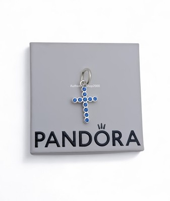 New 100% Authentic PANDORA 925 Silver Blue Crystal Cross Pendant