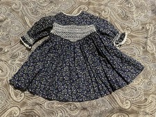 Girl s Pretty Smocked Blue Floral Vintage Dress, , Size T2