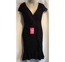 New Sistaglam Size 12 Black Bodycon Cap Sleeve Lace Top Frill Midi Dress Party