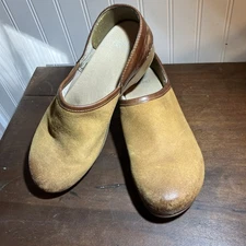 Dansko Women’s 39/8.5 Brown Leather Riki Heeled Slip On Clogs Distressed Seude