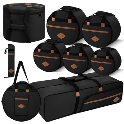 9pc Professional Drum Bag Set Black Padded for Toms Snare Bass Cymbal Hardware