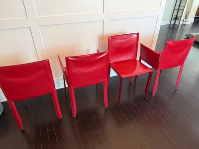Set of 4 Cattelan Italia Dining Chairs - Red Leather