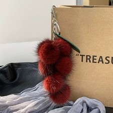 Cute Real Mink Fur Grape Keyring Pompom Ball ...