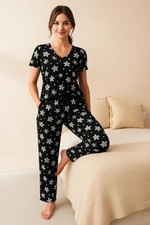 Womens Pyjamas Set Bottoms & Top 100% Cotton Ladies Loungewear Short Sleeve Pjs