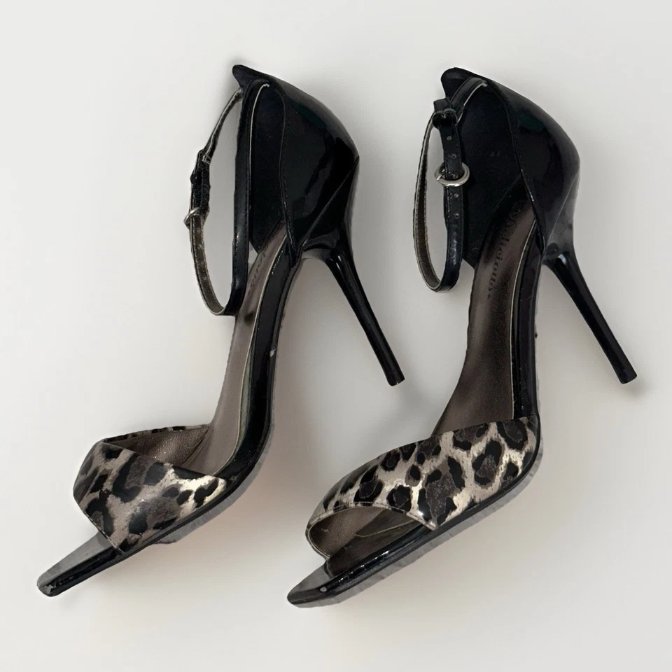 Tacones de aguja Delicious Peep Toe talla 7,5 para mujer con estampado de guepardo animal Foto 3 de 4