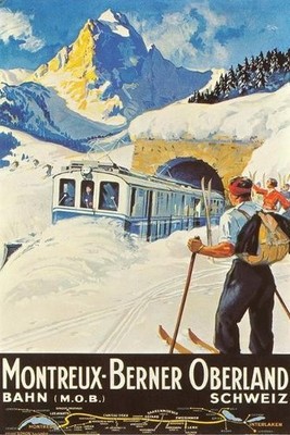 Montreux Berner Oberland Bahn Switzerland Vintage Ski Train Poster Print 24x36