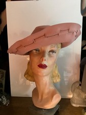 Authentic 1940s pink quality FELT HAT - ingrid Bergman style, RARE