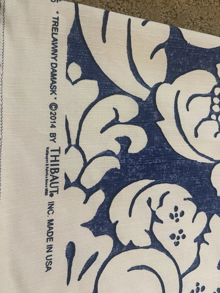 Thibaut Damask Linen Weave Fabric Trelawny Blue & White 2 yards 14”  Made in USA - Image 4 of 4