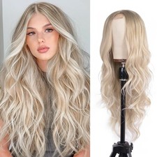 Long Ash Blonde Wavy Wig for Women 26 Inch Middle Part Curly Wavy Wig Natural Lo