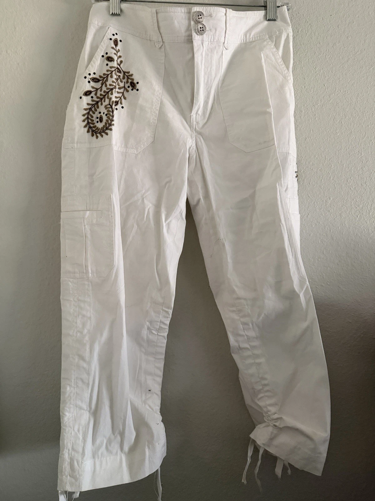 Tribal Capri Pant White Embroidered Y2K Cargo 6