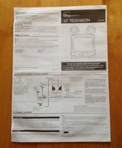 Disney Princess 13 " Television User Guide Model DT1300-P - 第 8/9 張圖片