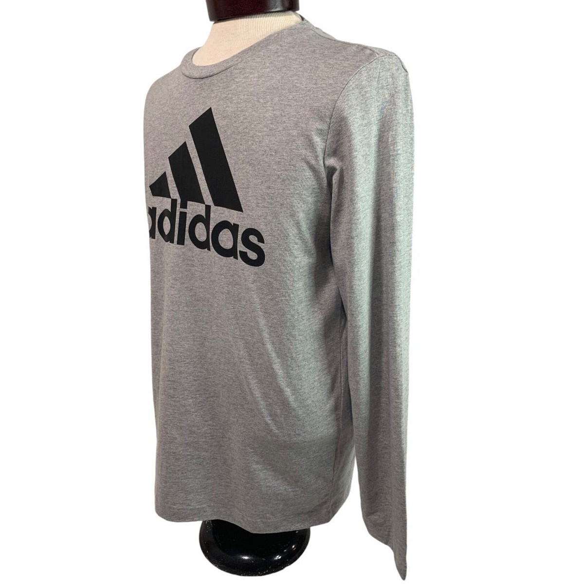 Small Adidas Mens New Long Sleeve Logo Tshirt Gray Heathered