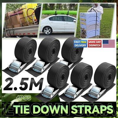 6X Heavy Duty Ratchet Tie-Down Cam Straps Car Roof Rack Belts Quick Release 2.5M