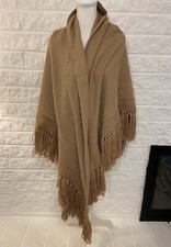 Vintage Burlap Weaved Crochet Macrame Poncho Tan One Size EUC C5