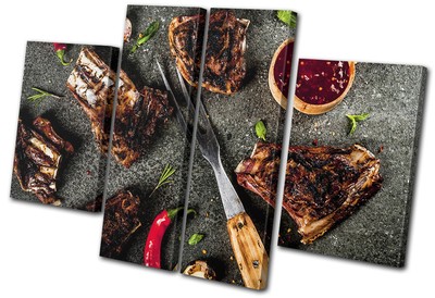 Fleisch BBQ Rinderknochen Metzger Essen Küche MULTI LEINWANDBILD WANDBILD Bild Druck