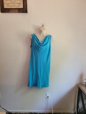 TORY BURCH 100% SILK TURQUOISE COWL NECK SLEEVELESS DRESS