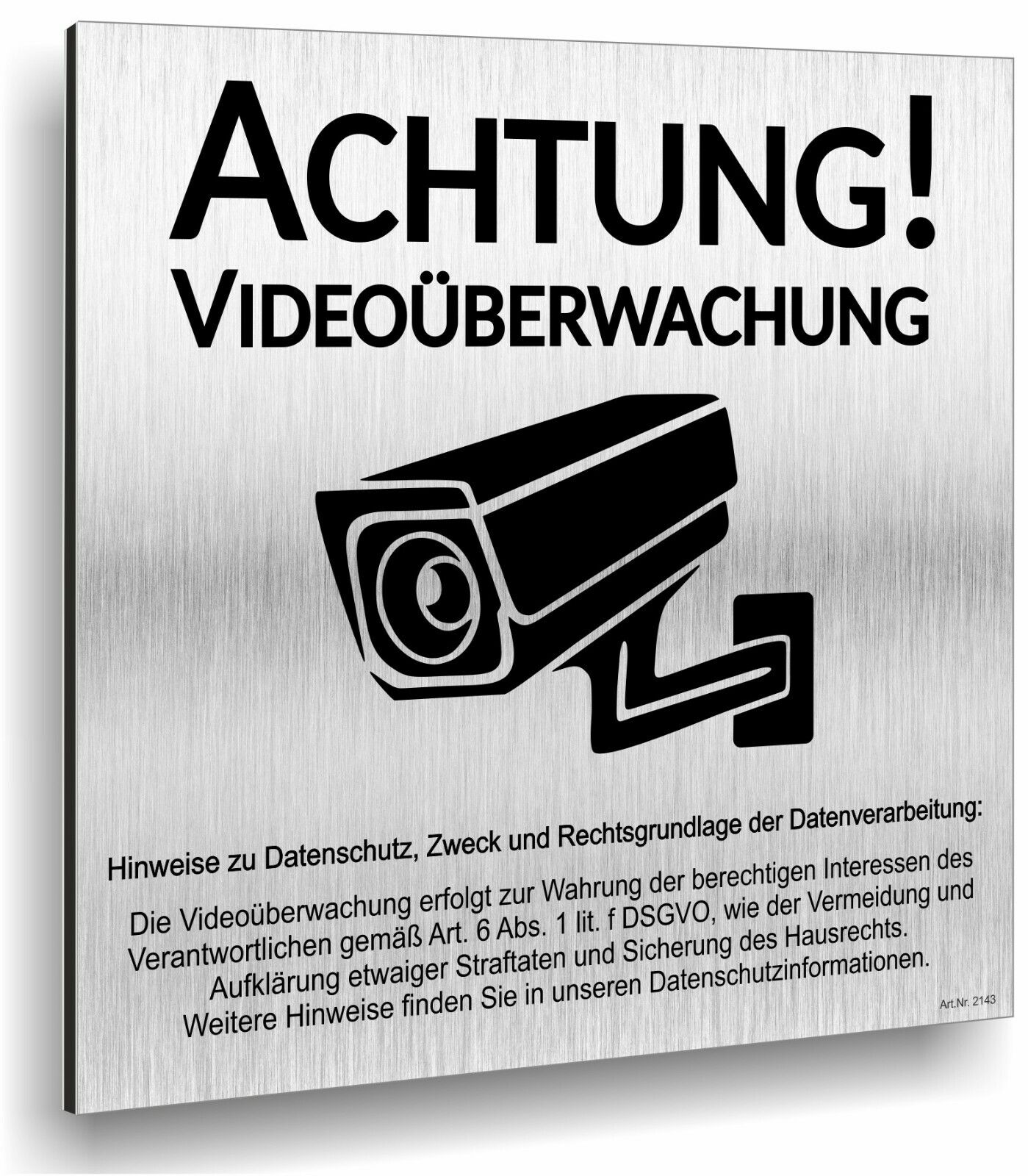 Alu Schild Achtung Videoüberwachung DSGVO Wetterfest 12x12cm Selbstklebend A2143