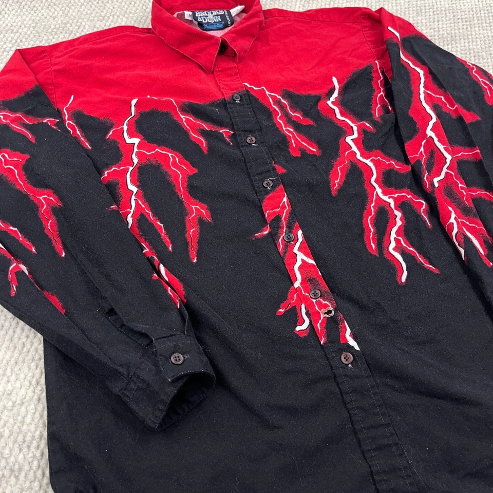 Camisa Western Brooks & Dunn Vintage Mujer Mediana Roja Negra Abotonada Relámpago Foto 2 de 4