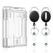 2 Pack Vertical 2-Card Badge Holder with Thumb Slots Hard Transparent Case