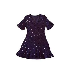 Women 4 Madewell H3616 100 Silk Flutter-Hem Mini Dress Star Mix Print Burgundy