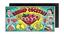 Shrimp Cocktail FRIDGE MAGNET sign advertisement (2 x 4 inches, wood)