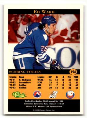 1994 Classic Pro Prospects #196 Ed Ward Cornwall Aces Hockey Cards