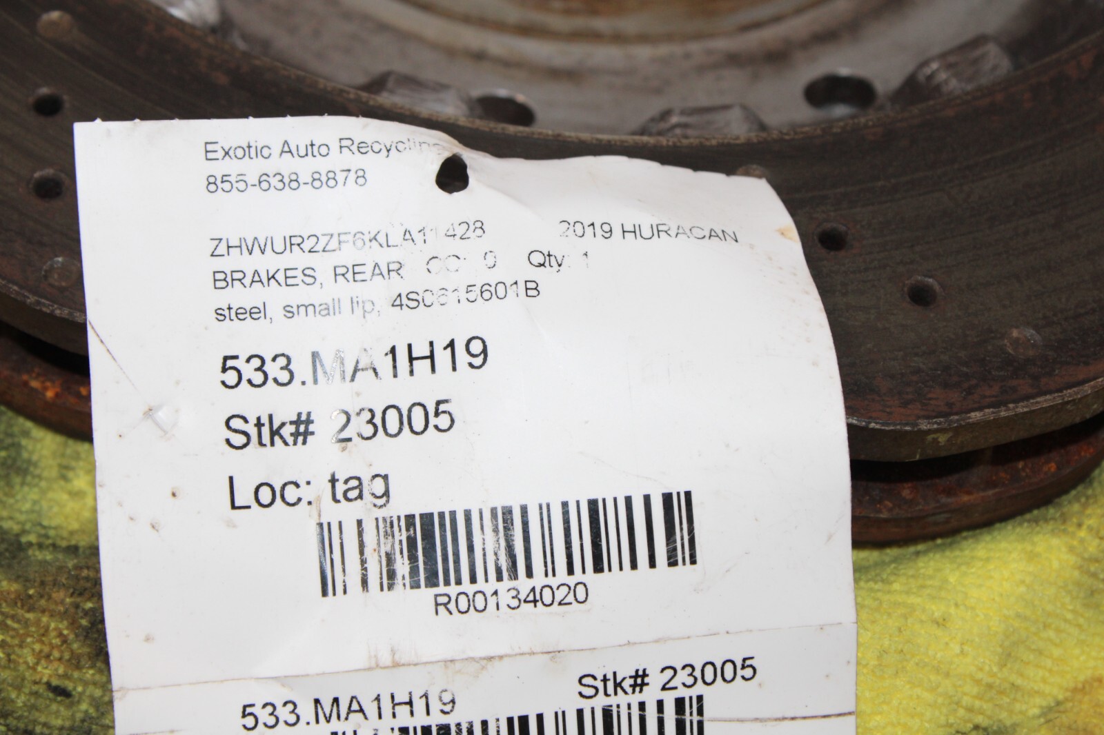 Lamborghini Huracan, LP580, Rear Brake Rotor, Steel, Used, P/N 4S0615601B