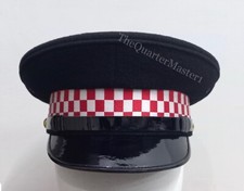 UK/Britischer Polizist Mütze/Mütze (schwarz Wolle/Melton Oberteil) rot & weiß gewürfelt