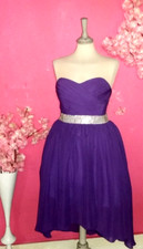 WOMEN DARK PURPLE SWEETHEART NECK SPARKLY WAIST EVENING DRESS ( FIT  UK12-UK14 )