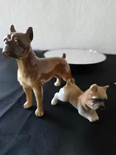 2 Vintage Porcelain English Boxer Dog Figurine Made in Japan MCM