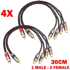 4pcs For RCA 1 Male to 2 Female Audio Speaker Adapter Y Splitter Cable 12" 30cm
