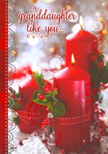 3 Red Candles and Holly Closeup Photo Granddaughter Christmas Card