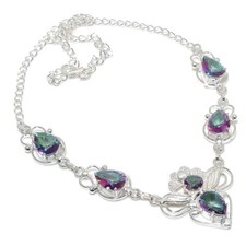 Mystic Topaz Gemstone Handmade 925 Sterling Silver Jewelry Necklace Sz 18"