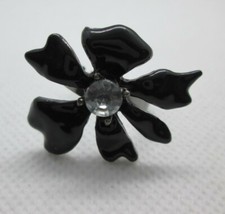 Black Enamel Flower Adjustable Ring Size 6-8