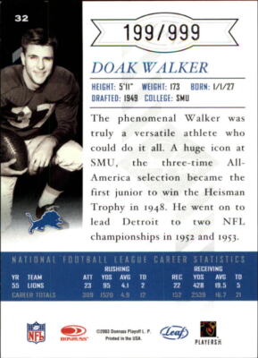 TIIIII！！　love+luck+loyalty-700（値引き)3点 2003 Leaf Limited #32 Doak Walker Card /999 | eBay