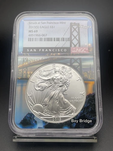 2013-S $1 Silver Eagle MS69 NGC in San Francisco Core Holder #396