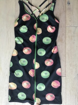 schlauchkleid Sommerkleid schwarz apfel obst print ca. 36 boho urlaub