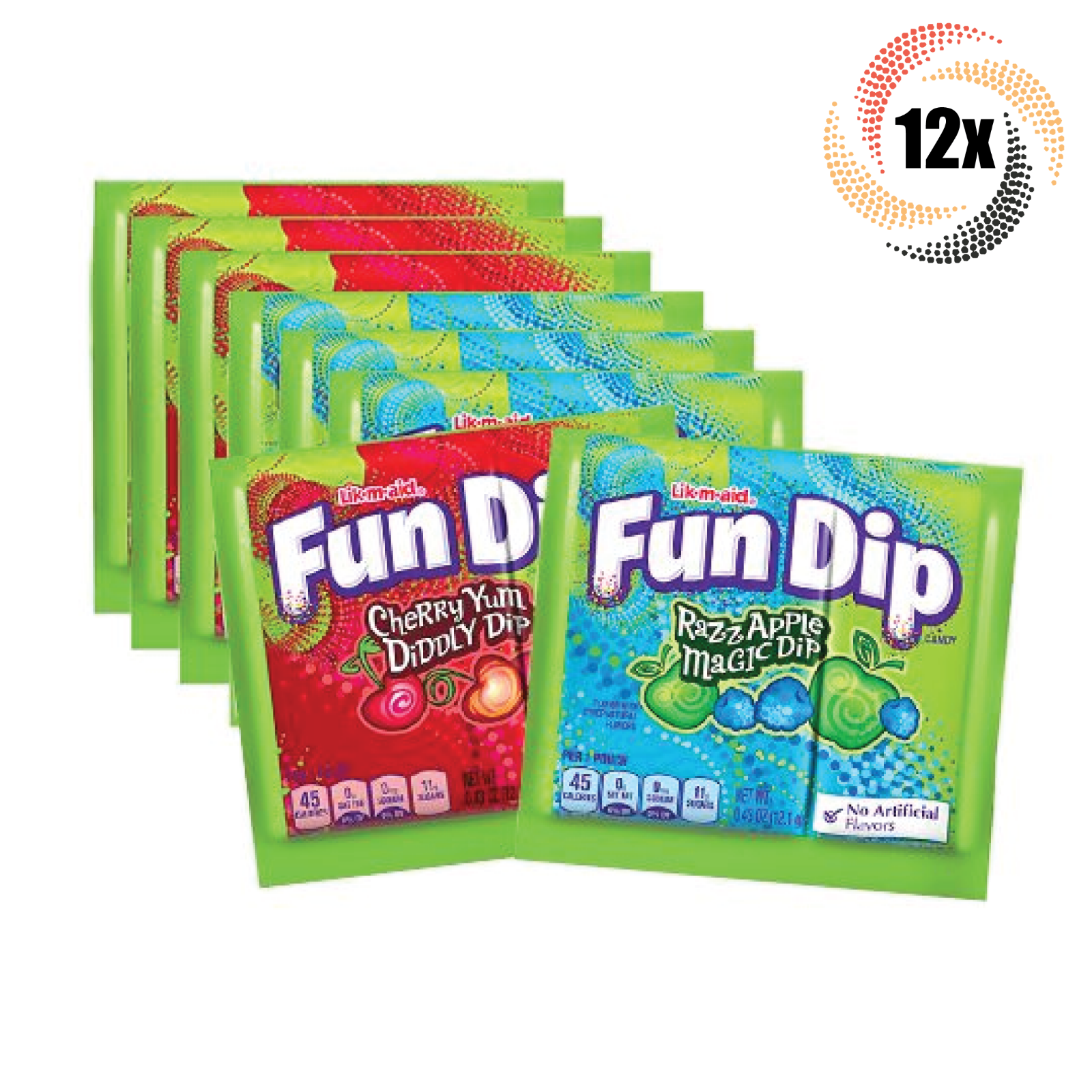 12x Packets Lik-m-aid Fun Dip Assorted Cherry & Razz Apple Flavor