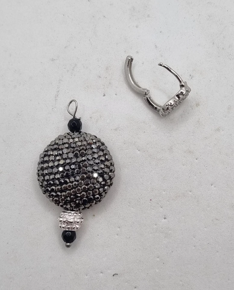 ORECCHINI DA SERA argento e nero due-in-uno, pendente staccabile - Immagine 4 di 4