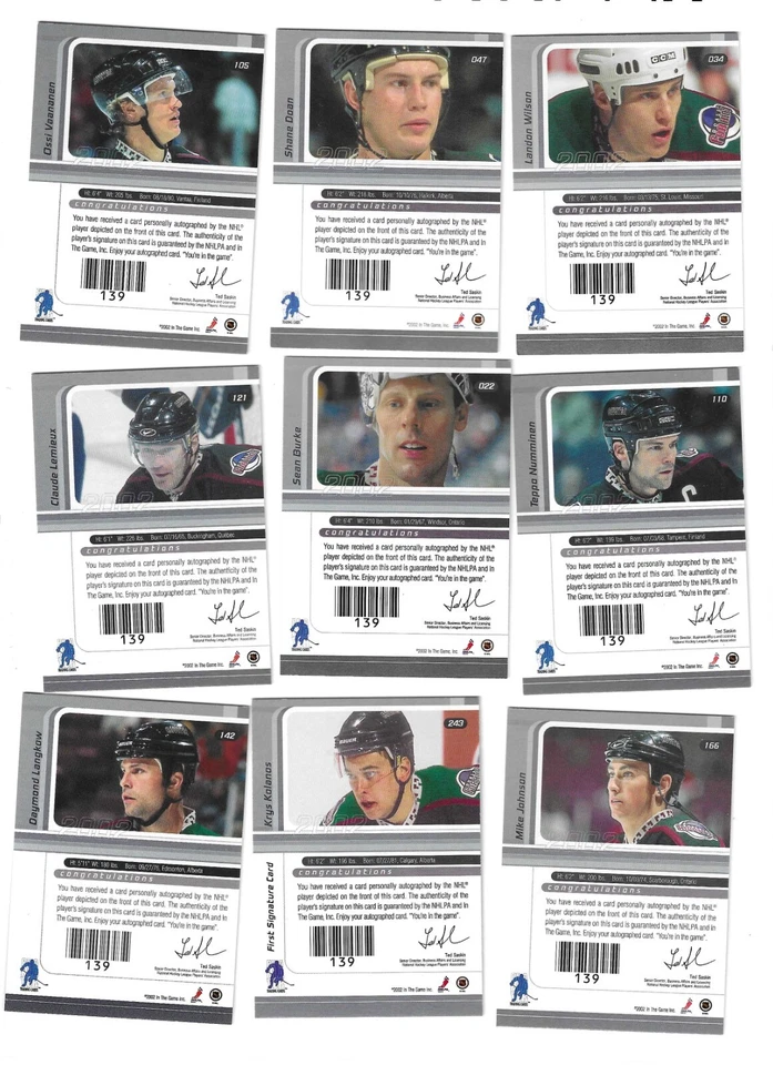 2001-02 BAP Signature Series Autos Phoenix Coyotes - Doan #47, Burke #22 más Foto 2 de 2