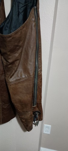 Vintage Harley Davidson Motorcycle Chaps Size Large Brown Leather 38" Length - Bild 18 von 23