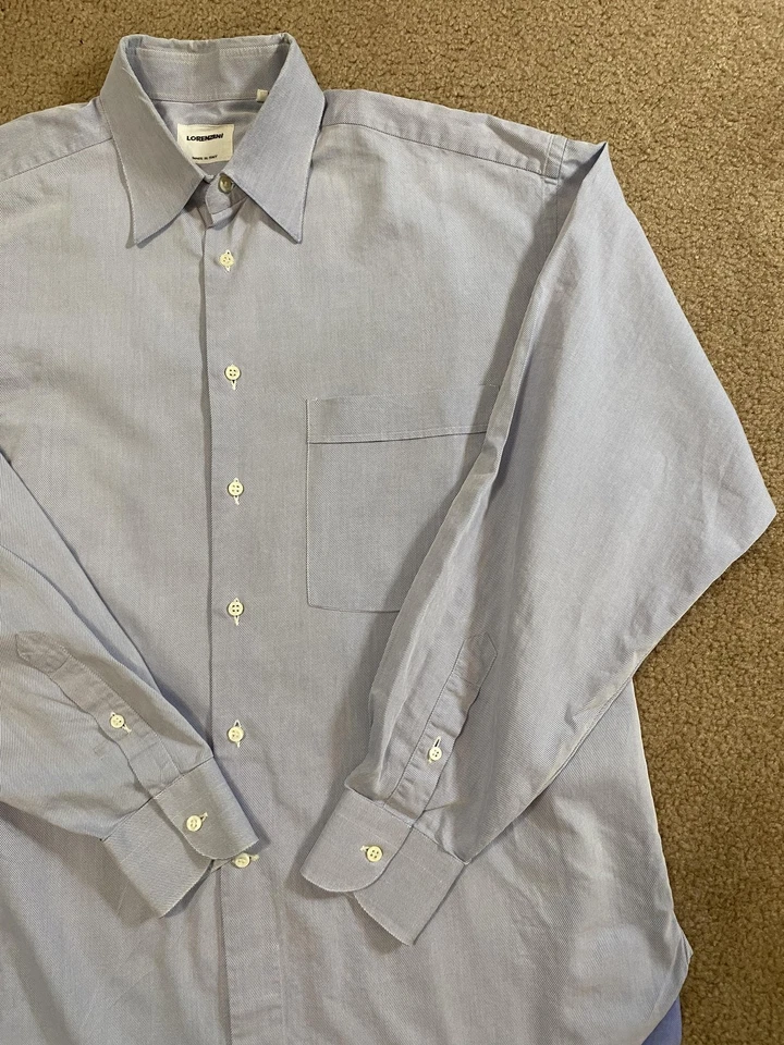 Camisa Lorenzini Para Hombres 16.5 42 Azul Blanco Rayas Vestido Abotonado Hecho en Italia Algodón Foto 3 de 4