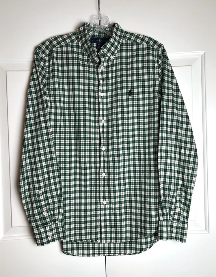 Camisa Ralph Lauren Manga Larga Abotonada Verde Blanco y Negro Niños XL 18/20 USADA EN EXCELENTE ESTADO Foto 2 de 4