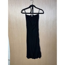 James Perse 90's Slip Black Rayon Halter Midi Dress Size 2 Medium Made in USA