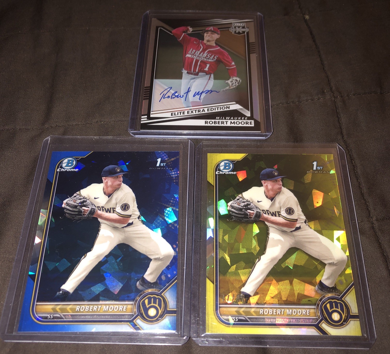 Robert Moore 2022 Bowman Chrome Sapphire Yellow 1st Bowman #’d /99 + Blue + Auto