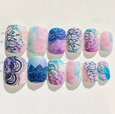 NEW 3D Pastel Matte Ombre Mandalas | 24 Short Press-On False Fake Nails | 1024