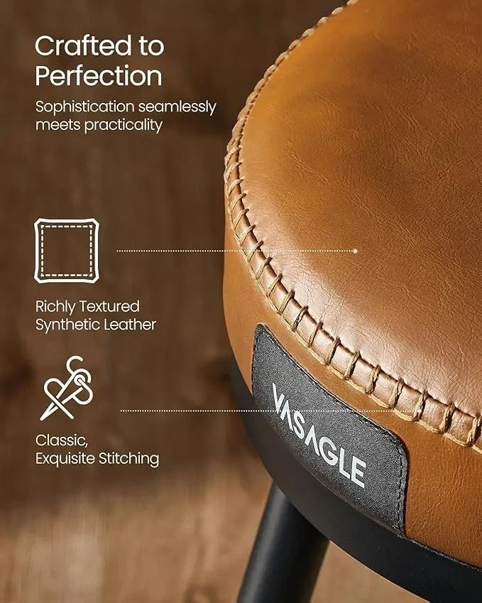 Set of 2 Swivel Bar Stools with Backs, Synthetic Leather Counter Chairs - Image 2 of 4