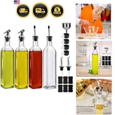 4 Pack 17oz Olive Oil Dispenser Bottles Clear Glass with Pourers  Thick Glas...