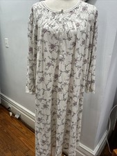 ARIA Night Gown Beige Floral Long Sleeve Soft Cozy Size XL Vintage